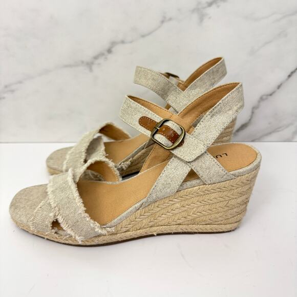 Lucky Brand Womens Margaline Wedge Espadrille Size 8.5 Fray Edge Cream - Picture 4 of 9